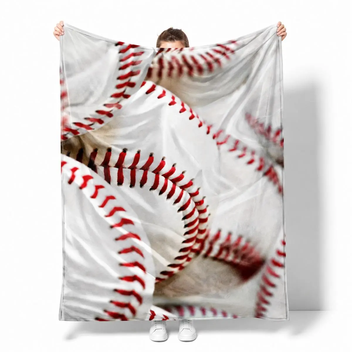 Baseball Stitch Print Throw Blanket, Baseball Fan Gift, Sports Theme Blanket for Couch Sofa Bed, Cozy All Season Home Decor, Baseball Lover Gift, Game Day Blanket