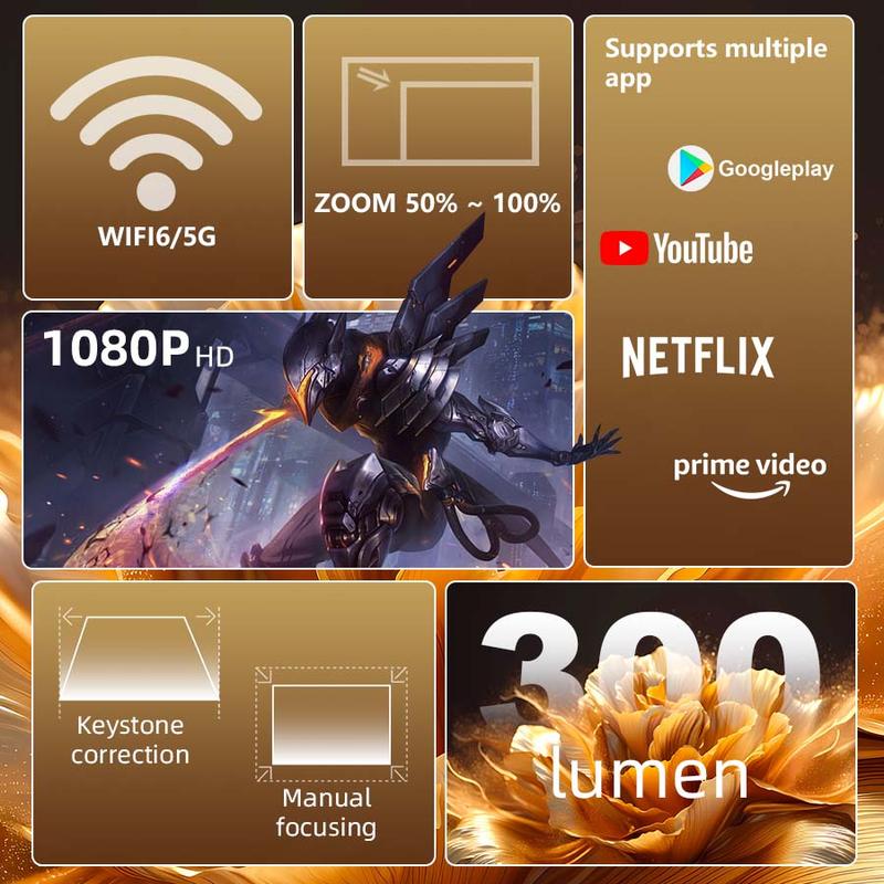 XBJ HY300 Pro Smart Projector: The Ultimate Holiday Gift with Wi-Fi 6 | 1080P Home Theater, Auto-correction, Android TV | Perfect Christmas, Black Friday & Birthday Gift for Indoor/Outdoor Movie Nights