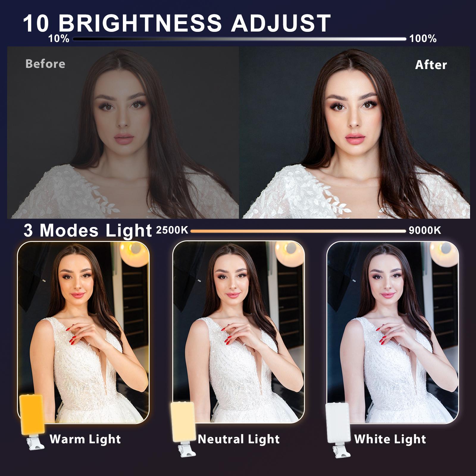 Selfie Light Clip, Adjustable Color Temperature and Brightness Fill Light, 2000mAh Rechargeable Phone Selfie Panel Light for Phone, Laptop, Makeup and Live Streaming Selfie Light Clip, Adjustable Color Temperature and Brightness Fill Light, 2000mAh Rechargeable Phone Selfie Panel Light for Phone, Laptop, Makeup and Live Streaming