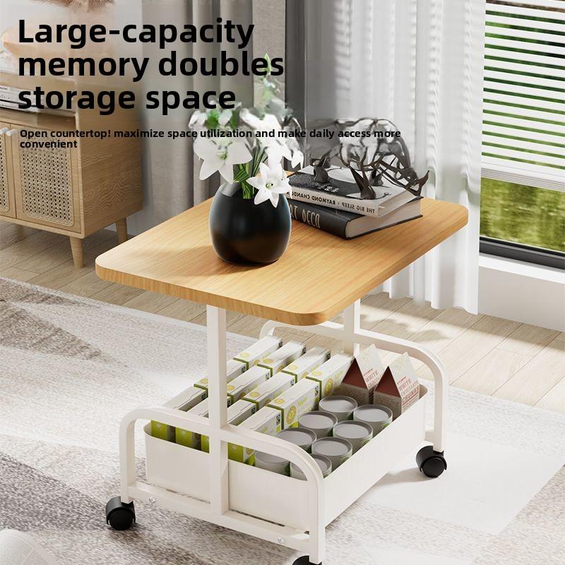 Vintage Style Movable Coffee Table Trolley Side Table, Living Room Sofa Storage Tea Cart with Wheels, Open Double-Layer Storage, Large Capacity, 360° Smooth Casters for Easy Movement