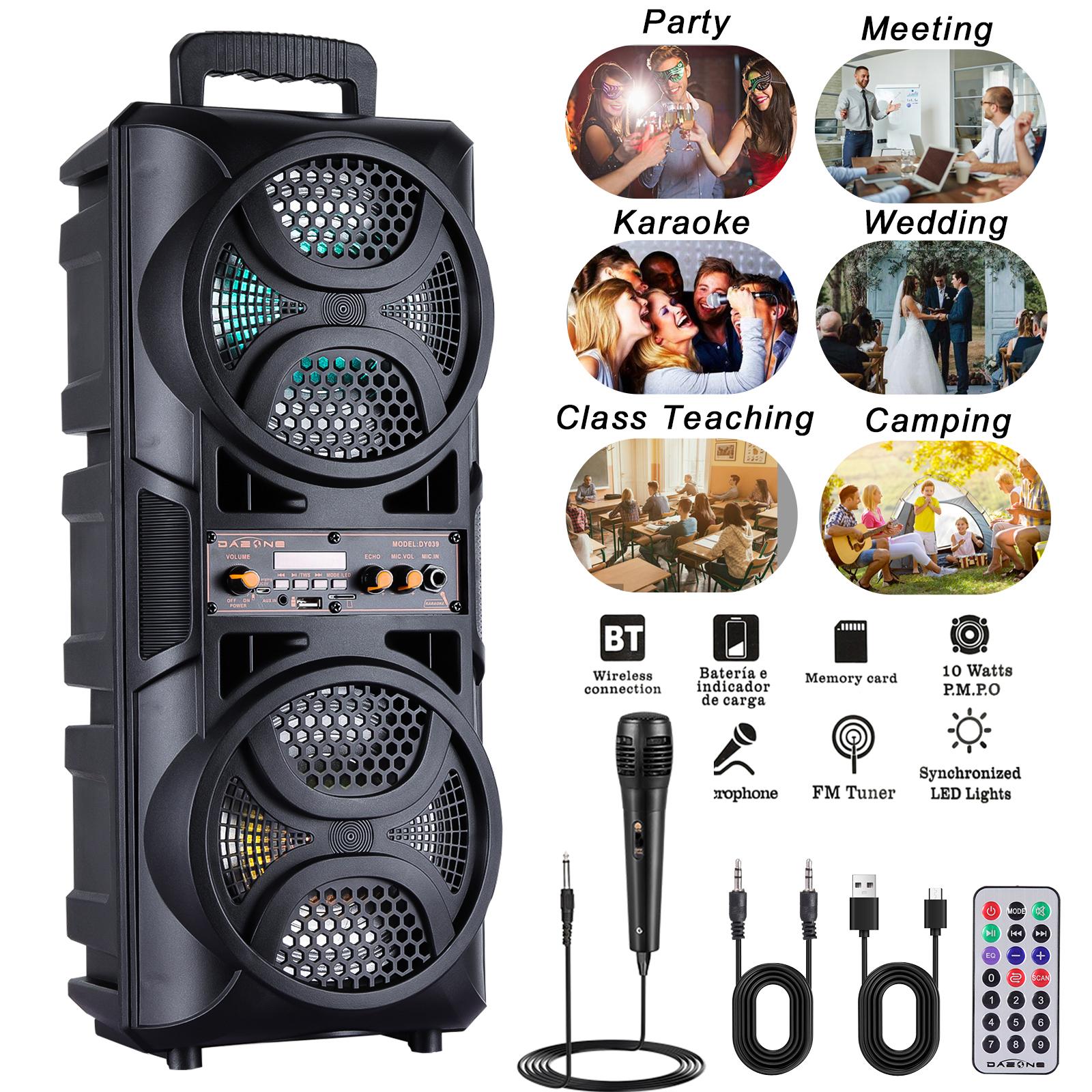 Bluetooth Speaker Wireless Rechargeable Portable PA Speaker 2 x 6.5“ Subwoofer Party Sound Box With Microphone Remote Control LED Lighting FM Radio Audio