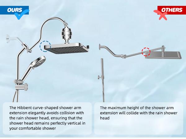 Hibbent 5-spray Dual Filtered Rainfall Shower Head Combo, High Pressure 13'' Showerhead with 10 Spray Mode Handheld, Easy Reach 4-way Diverter Shower Arm with Pause Mode, 71'' Hose and Holder, Chrome