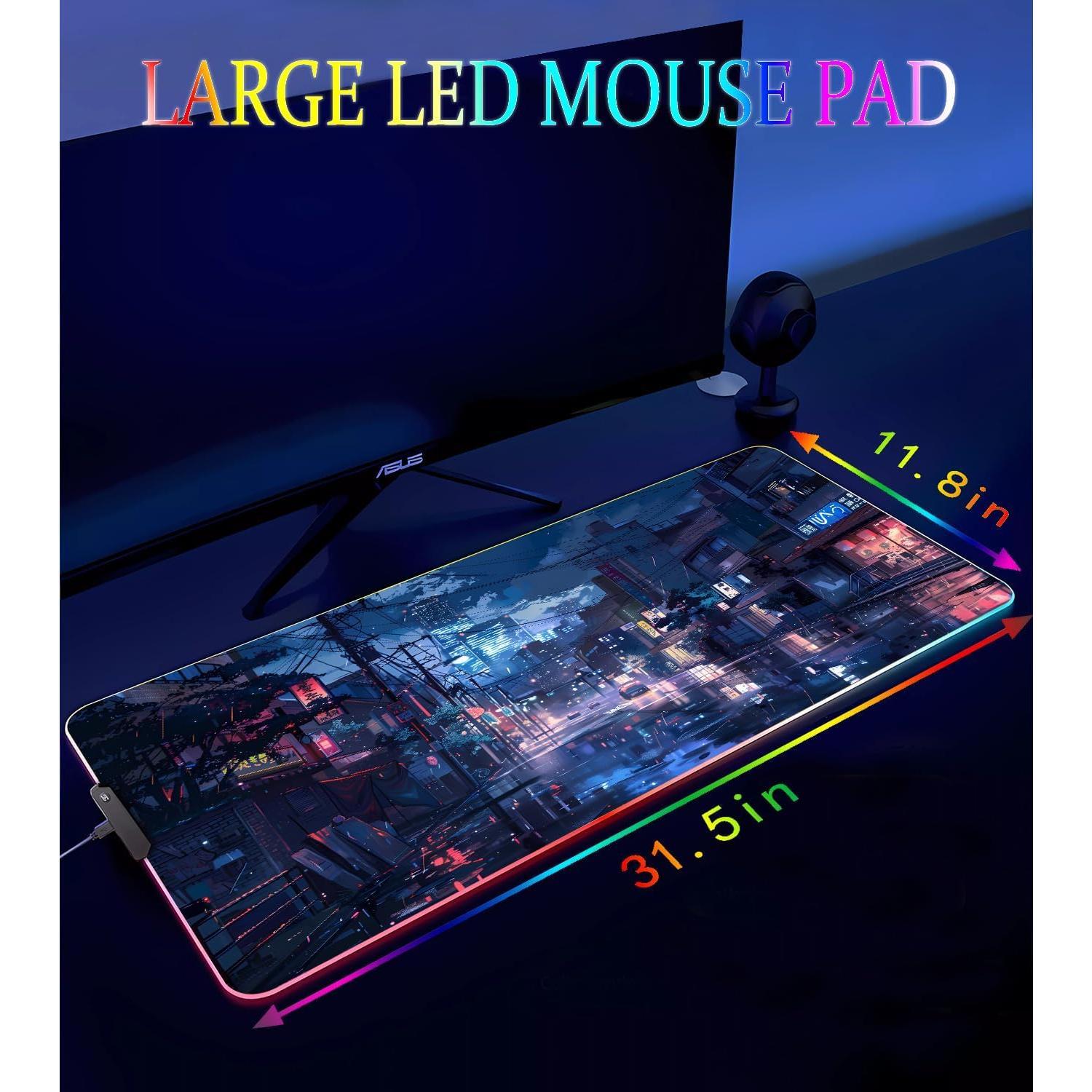 RGB Gaming  Pad, Large Mousepad with Led Light, Gaming Accessories Keyboard Pad for Desk, Non-Slip Rubber Base Big  Mat for Gamer, 31.5 X 11.8 Inch,  Streets