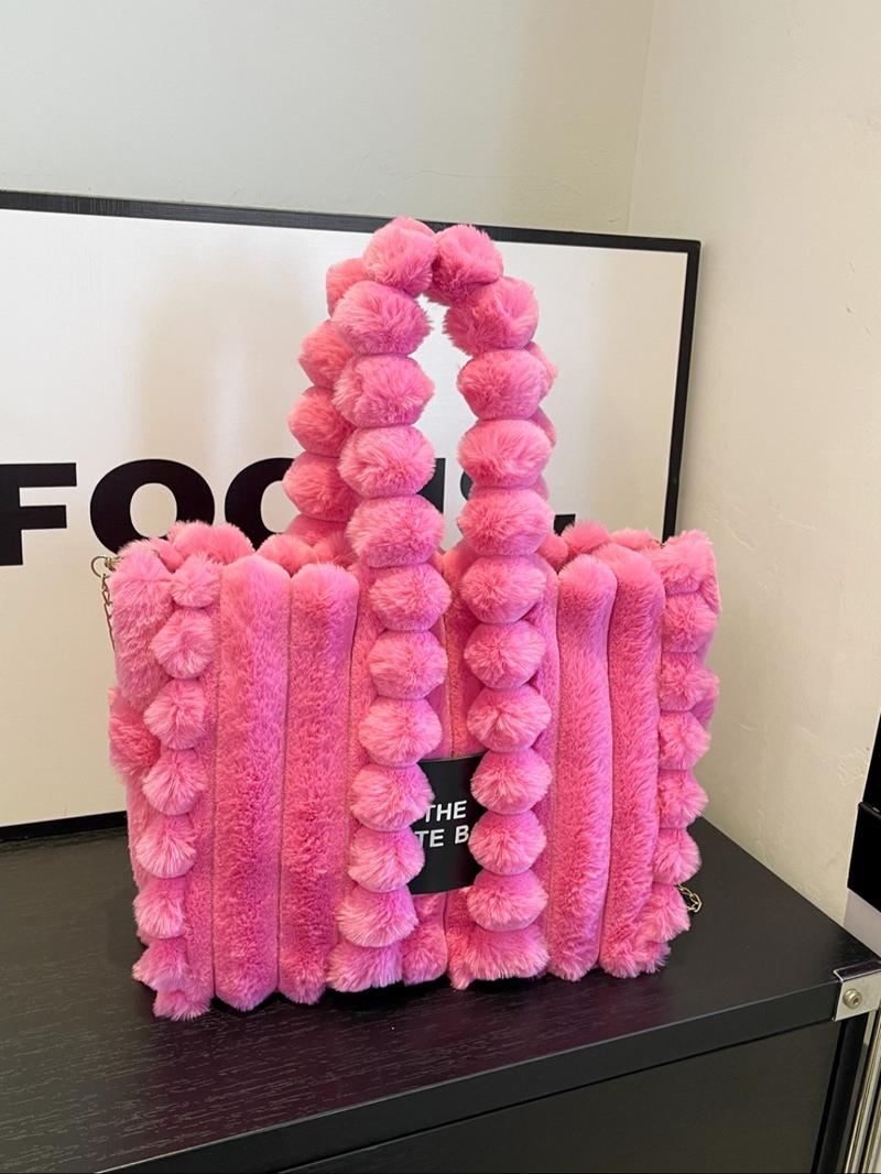 Plush Satchel Handbag for Women, Fall & Winter Fashion Accessory, Soft Plush Design Ideal Gift, Daily Use Casual Style Bag, Handheld Bag Purse