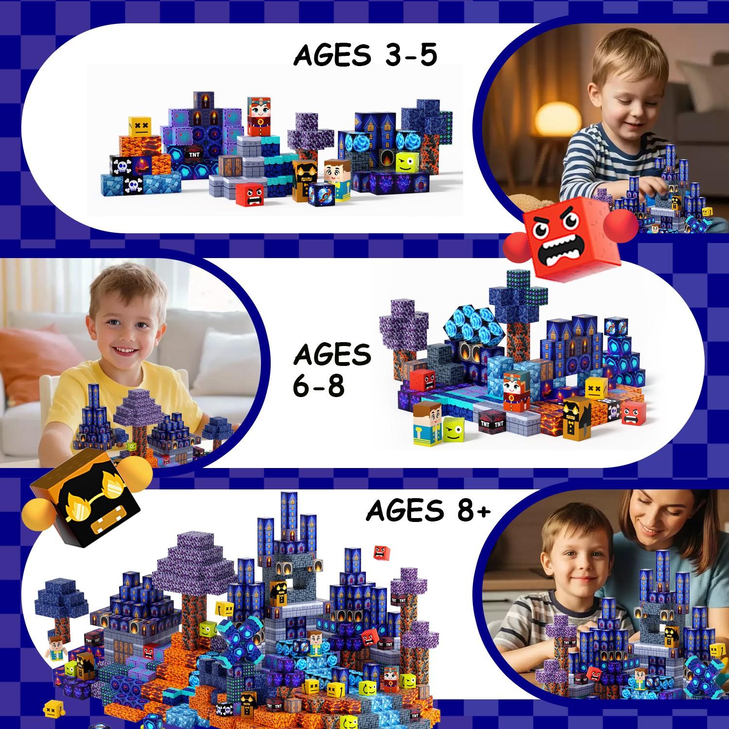 Magnetic Blocks 100/150pcs Magnetic Cubes Building Blocks Set, Blue Castle Ice Castle Construction Toys for Kids, STEM Montessori Sensory Development, Spatial Reasoning, Large Size Gift for Age 3+ Girls Boys
