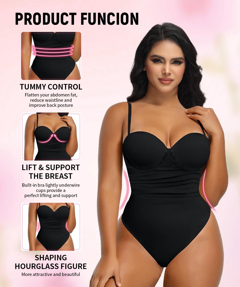 Curveshe Back Lace-up Thong Seamless Light Control Spaghetti Strap Basic Bodysuit