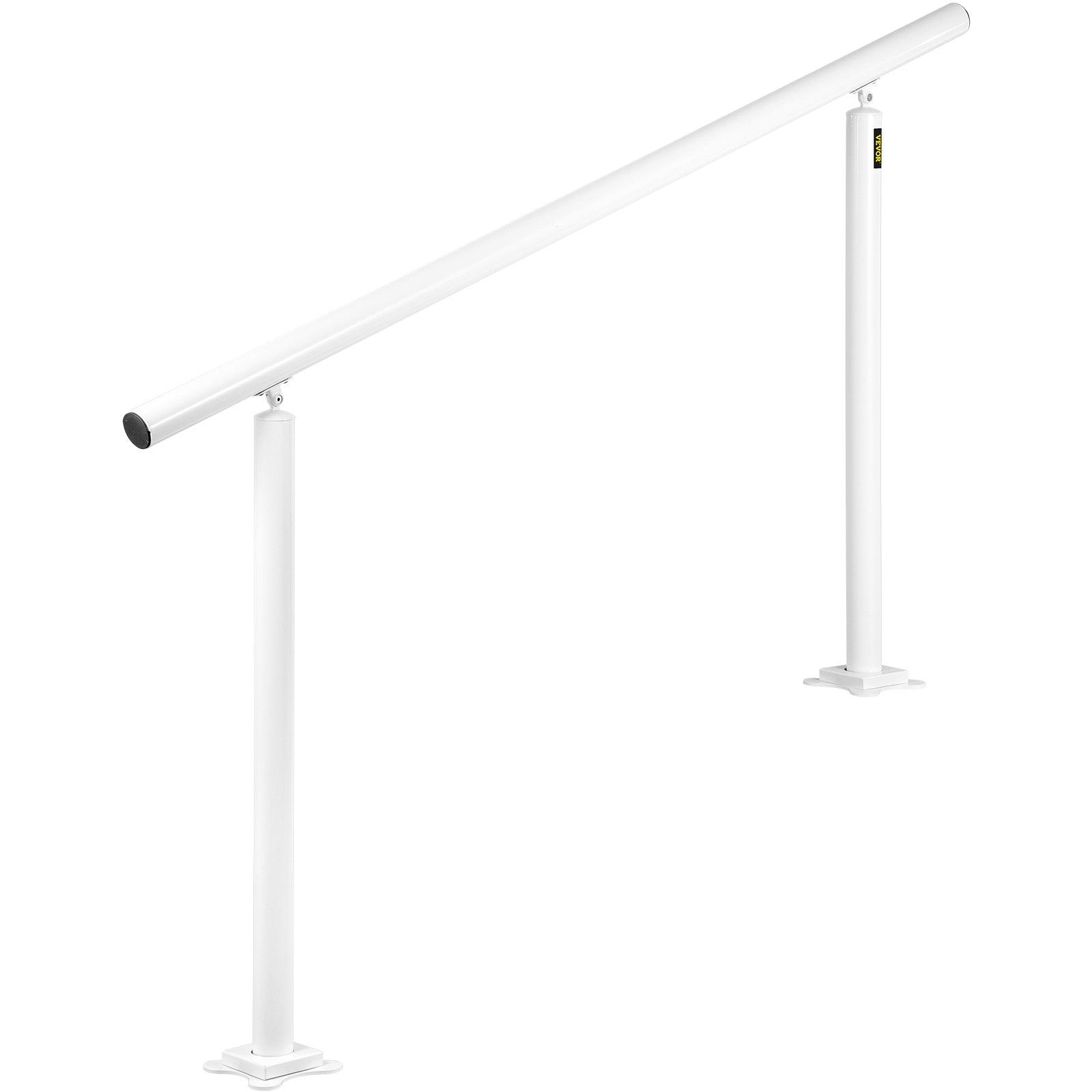 VEVOR Adjustable Aluminum Outdoor Stair Safety Rail Kit, 5 FT Angle-Adjustable Handrail for 0-5 Steps, White Safety Rail for the Elderly