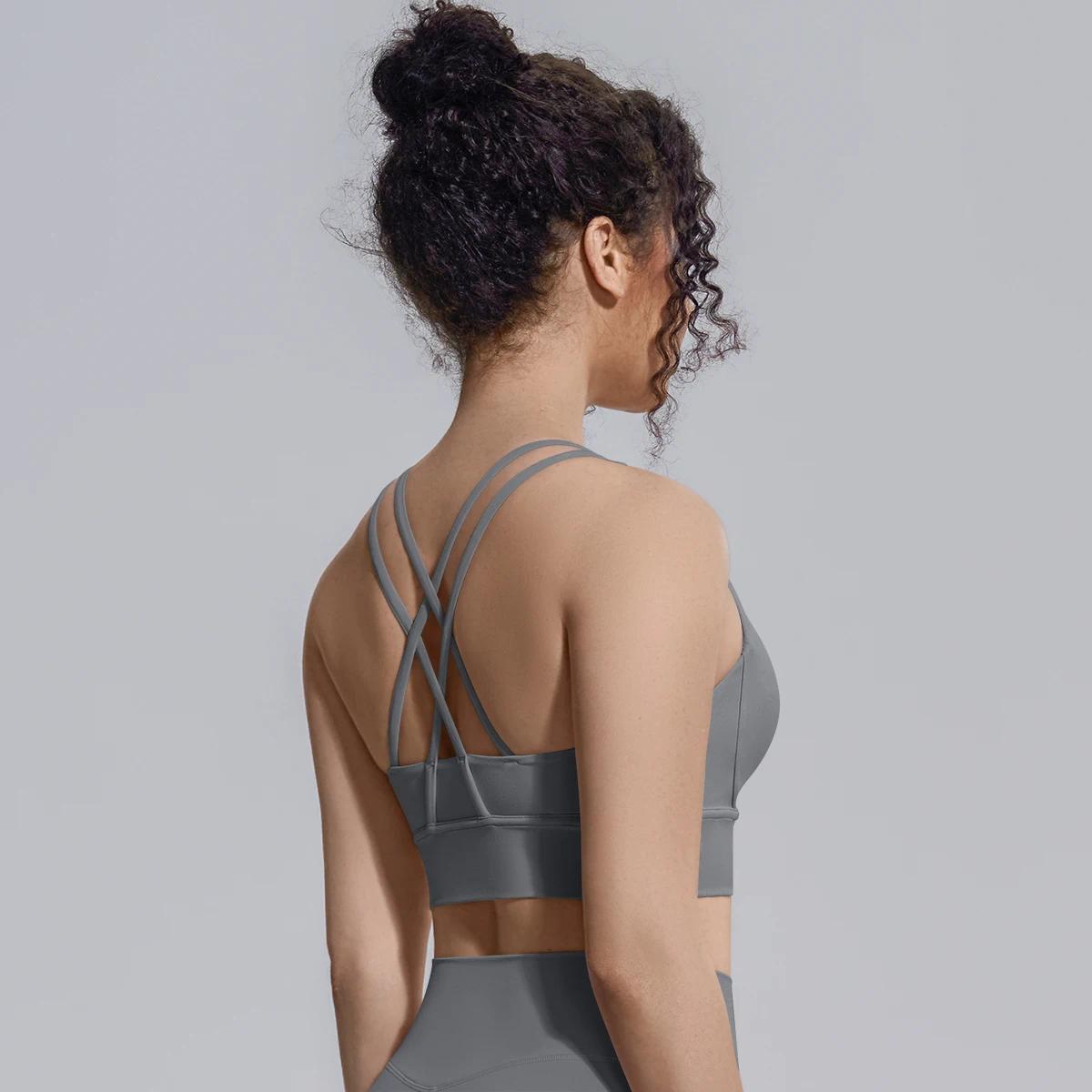 Summer Cross Straps Woman Yoga Bra Shock-absorbing Running Yoga Tank Top with Chest Pad Sexy Beautiful Back Gym Yoga Brassiere