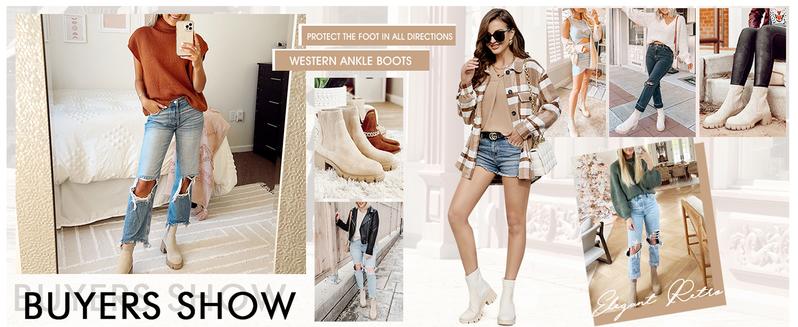 Coutgo Womens Platform Ankle Boots Elastic Chunky Block Heel Chelsea Booties Lug Sole Non-Slip Combat Winter Shoes fantasia  boots  ground