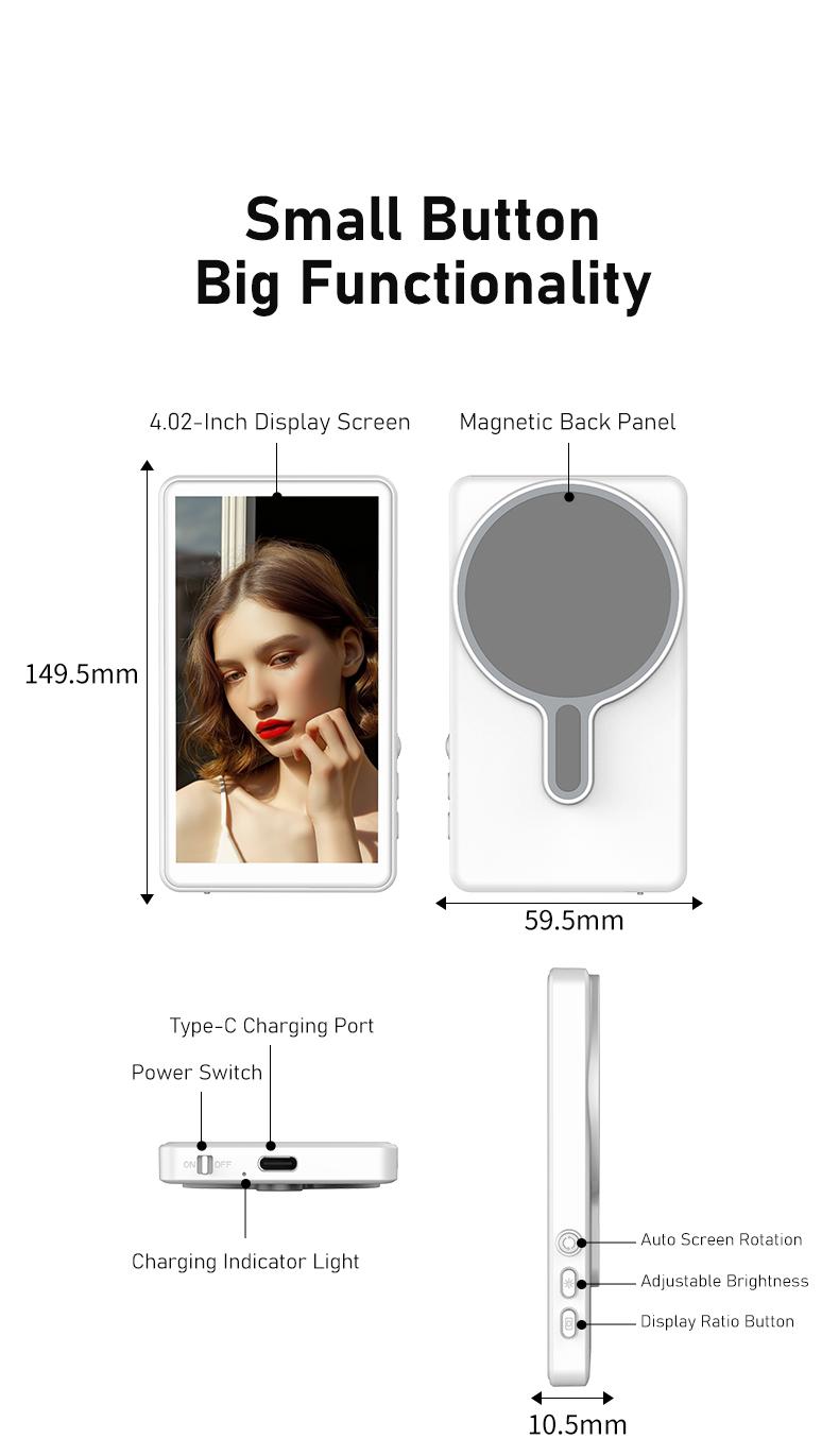 Magnetic Vlog Selfie Monitor Screen for Iphone & Samsung, with Magnetic Phone Holder Clip Mount, Using Phone Rear Camera for Selfie Vlog Live Stream TikTok, Cellphone Smartphone Stand Ts1 Pro Black