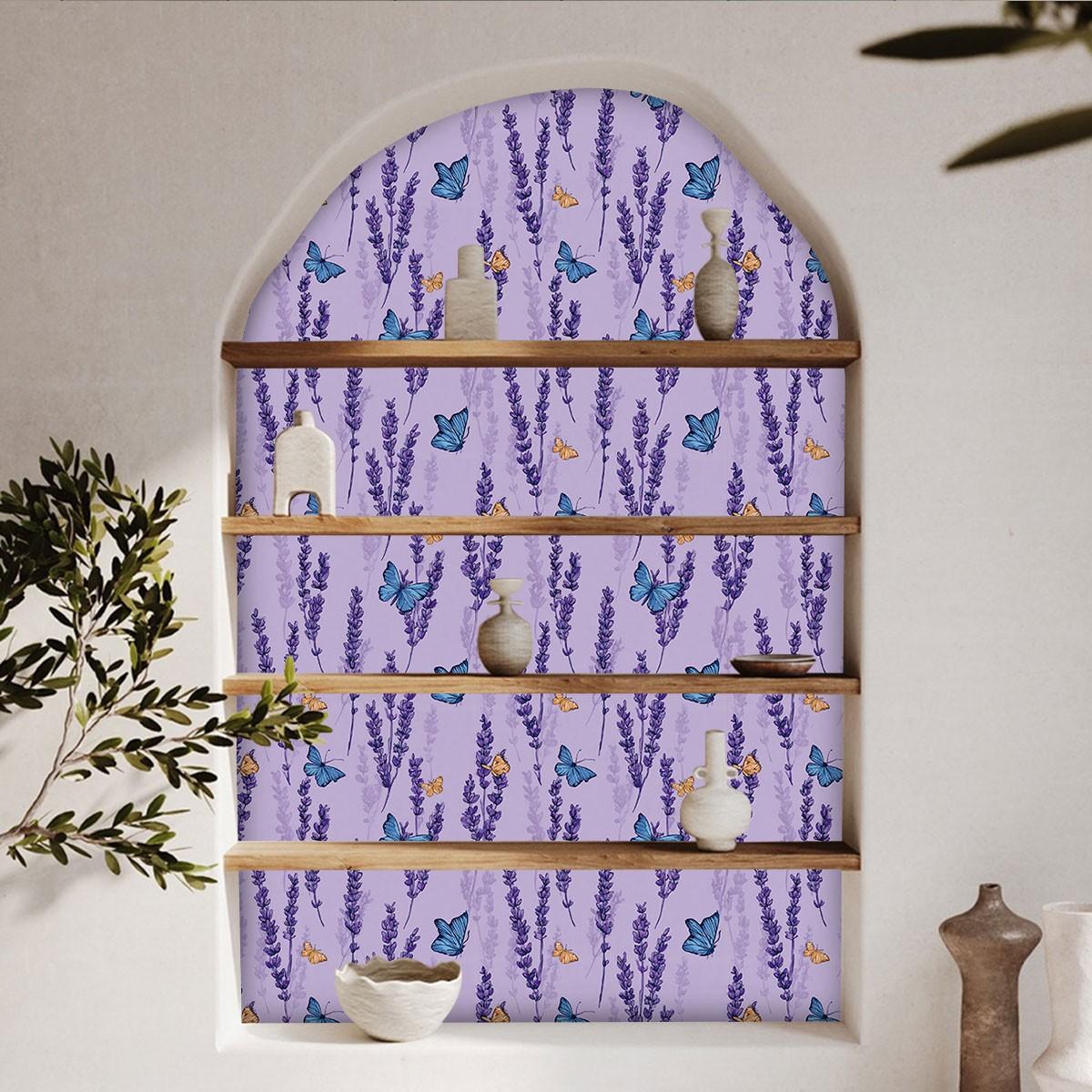1pc romantic lavender butterfly element printed PVC wallpaper, with adhesive backing for peel-and-stick application, suitable for covering dirty or messy walls, renovating old walls, and home decoration; suitable for all room walls, can be used as a gift