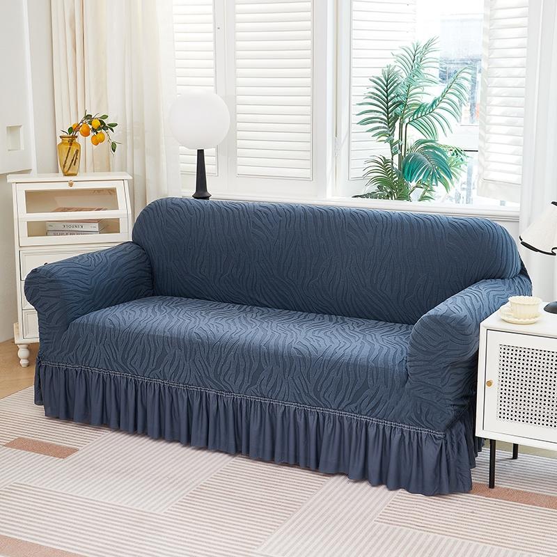 1pc Solid Color Microfiber Water Wave Elastic Stretch Sofa Cover, Elastic Couch Cover, Elastic Sofa Slipcover, Slip Resistant Sofa Protector with Skirt, Easy Care Dust Cover for 1 to 4 Seater Sofas, Home Decoration