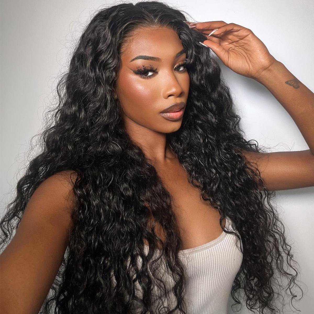 Pizazz Hair Deep wave 13x6/13x5 HD Transparent Lace Front Human Hair Wigs Deep Part Curly Wigs for Women Pre Plucked Pre Bleached