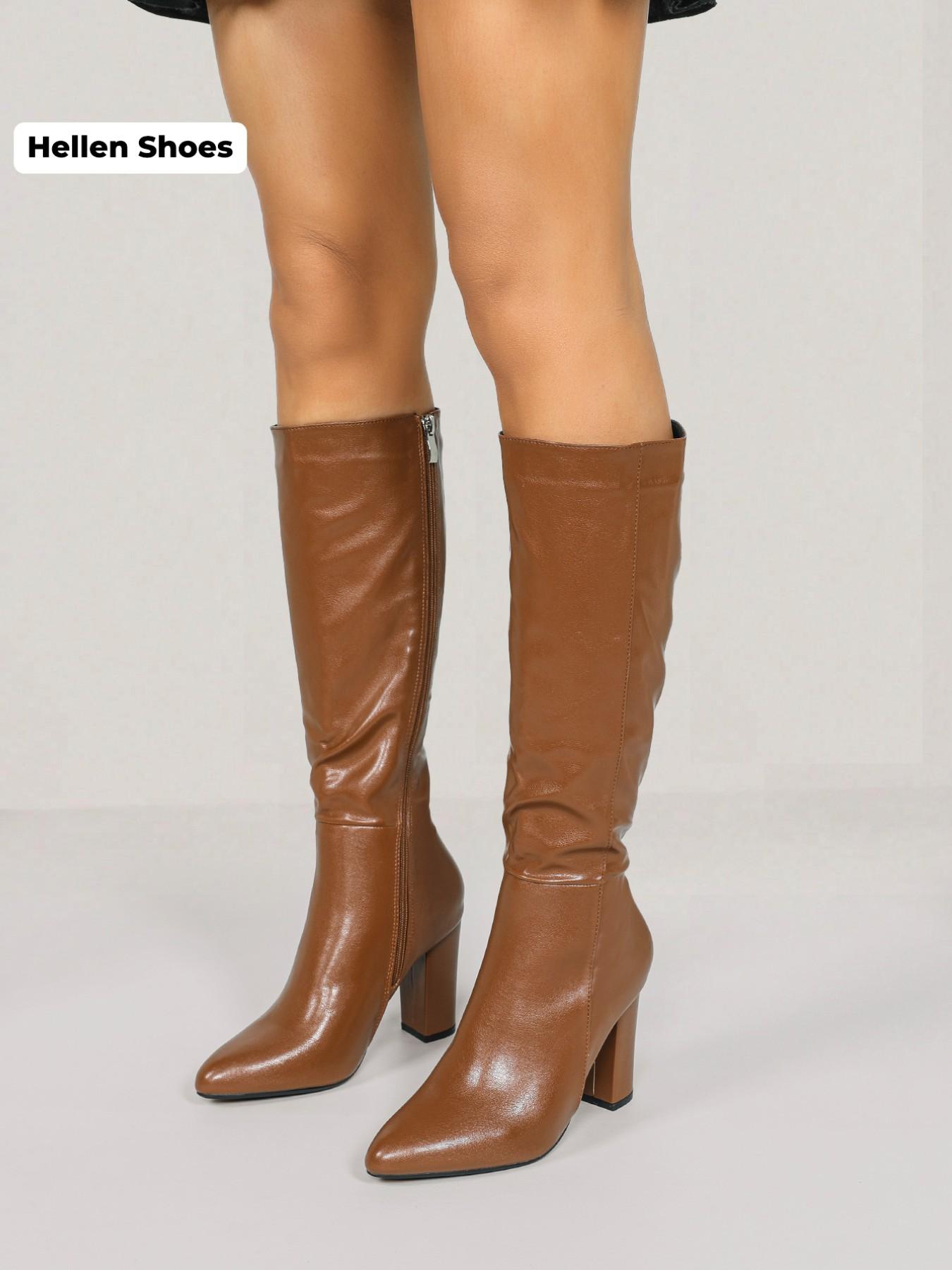 Women's Fashionable Solid Color Pointed Toe Boots, Elegant Zipper Design Knee Boots for Daily Wear, Female All-match Trendy Shoes for Fall & Winter, Pointed Toes Boots
