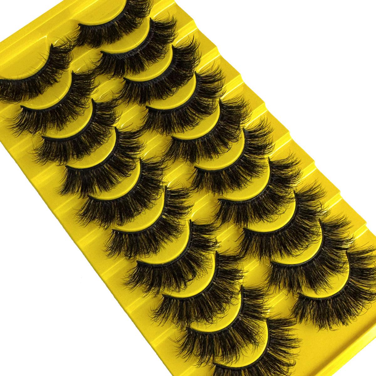 10 pairs of artificial mink false eyelashes, False Eyelash Set, 3D multi-layer fluffy eyelashes, thick and soft cat eye eyelashes, 10-18mm, suitable for beginners, reusable, black, creating a dramatic thickening effect