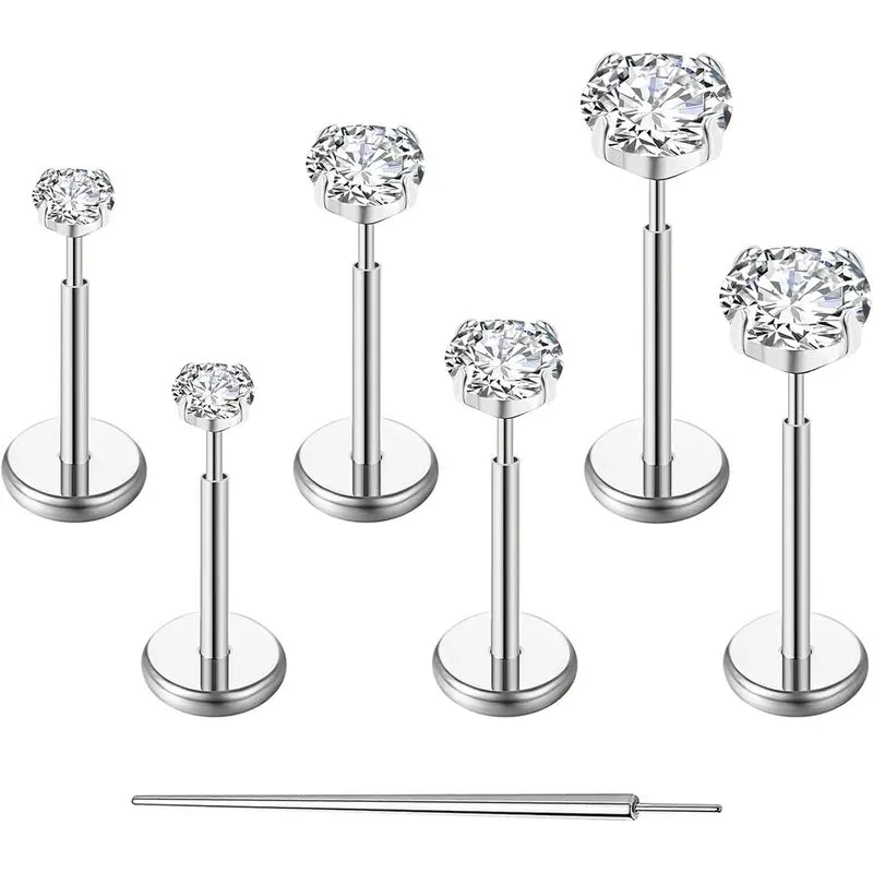 20G Flat-bottomed ear stud, G23 titanium threadless ear cartilage stud, lip stud, ear cartilage stud, ear piercing jewelry, unisex, silver