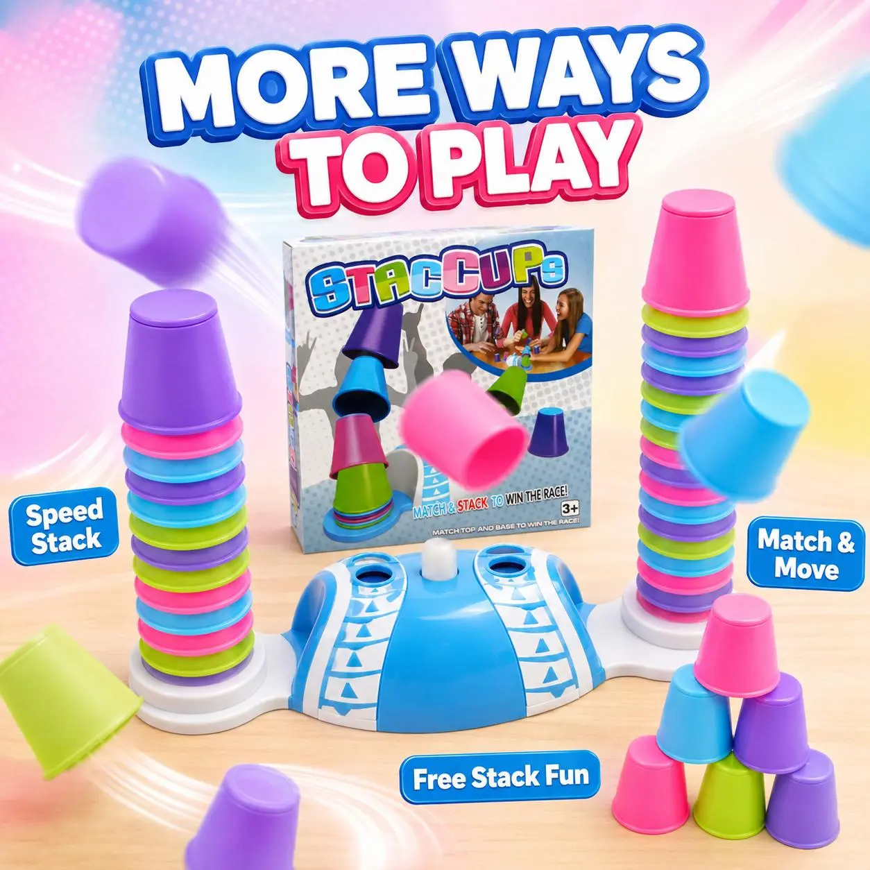 32PCS Plastic Speed Stacking Cups Tabletop Game, 2-Player Fast Color Matching Race Challenge, Interactive Kids Ages 3+ Family Game Night Gift