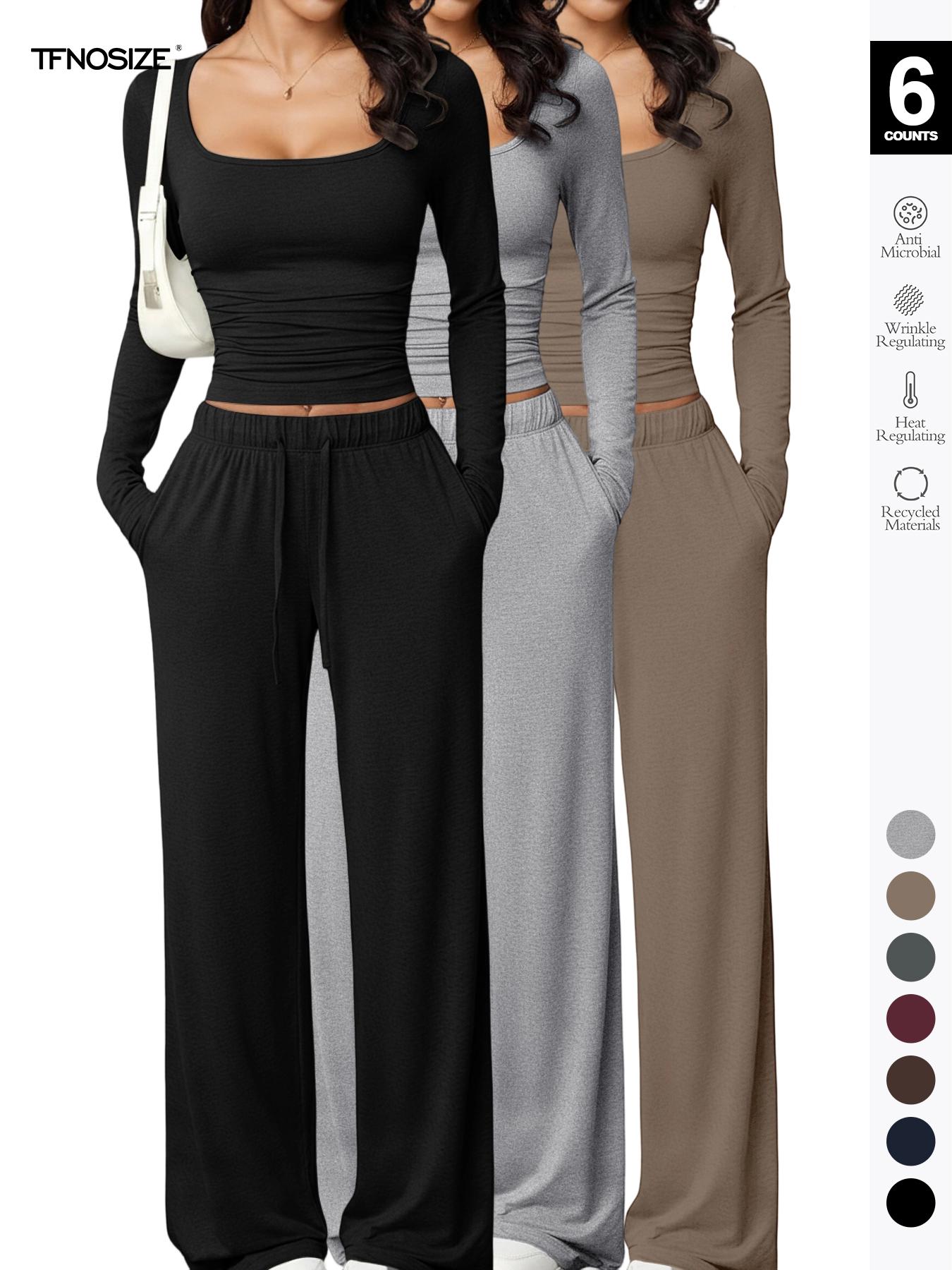 Women's Long Sleeve Square Neck Loungewear Set, Casual Loose Fit Home Wear, All Seasons Soft Comfortable Fabric, 2026 New Arrival