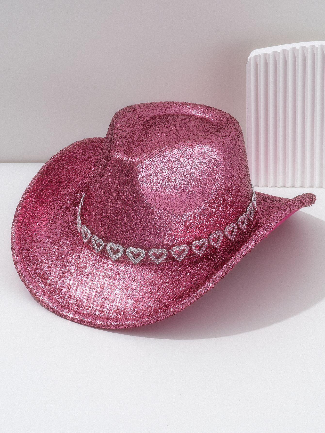 Y2K Sweet Cool Spice Girl Wind Pink Glitter Love Rhinestone Cowboy Hat Music Festival Birthday Party Concave Styling ArtifactSpeedy Smarts