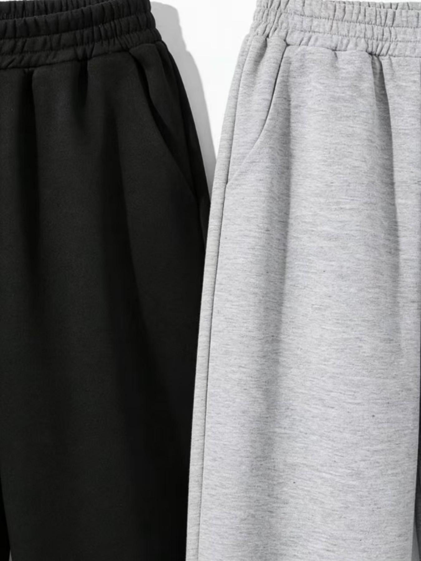 2 Pcs Set Boys' Spring New Casual Elastic Waist Long Pants, Wide Leg Sweatpants, Loose Fit Straight Leg Sports Pants for All Seasons，Boy Fashion Simple Pants Set, Solid Color Soft Elastic Waist Straight Leg Pants, Daily Comfortable Casual Pants