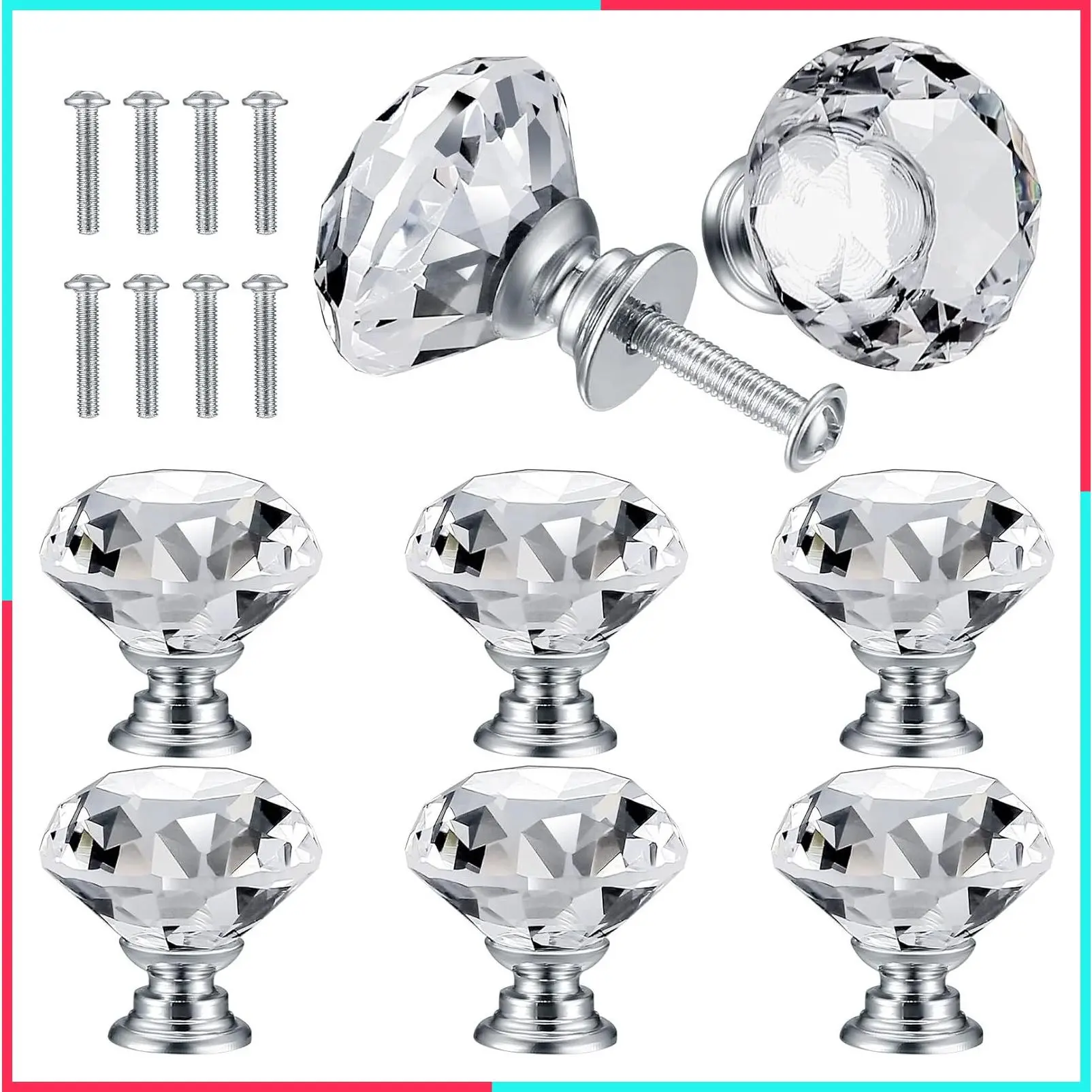 8 Pcs Crystal Cabinet Knobs, Decorative Diamond Glass Dresser Knobs