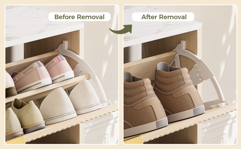 IRONCK Shoe Storage Cabinet with 3 Flip Drawers, Fluted Shoe Cabinet Storage for Entryway, Free Standing Wooden Shoe Organizer Cabinet for Hallway