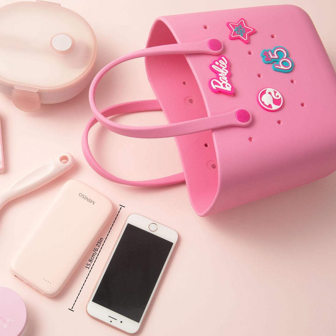 MINISO Barbie Sunlight Shining Series Lunch Bento Bag Niche Elegant Portable Waterproof DIY Charms Decor Handbag Beach Bag Birthday Holiday Gift for Girls