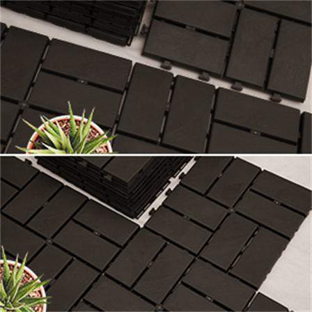 Patio Interlocking Composite Deck Tiles - 12"x12" Checked Design 4-Slat Plastic Tiles with Drainage, All-Weather Outdoor Flooring for Lawn, Bathroom (Brown, Pack of 36)