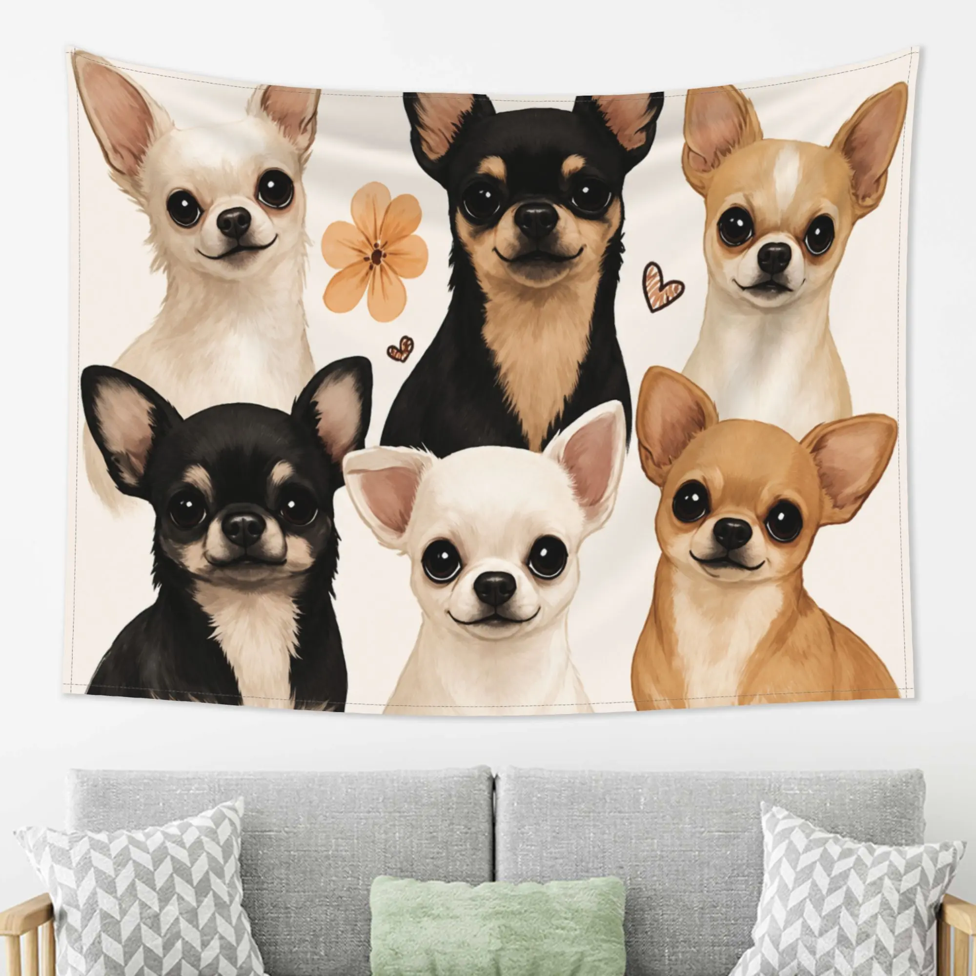 Chihuahua Wall Hanging Tapestry Cute Dog Portrait Art Backdrop for Bedroom Living Room Dorm Decor Nursery Wall Art Aesthetic Poster for Pet Lovers Gifts,Hippie,UV