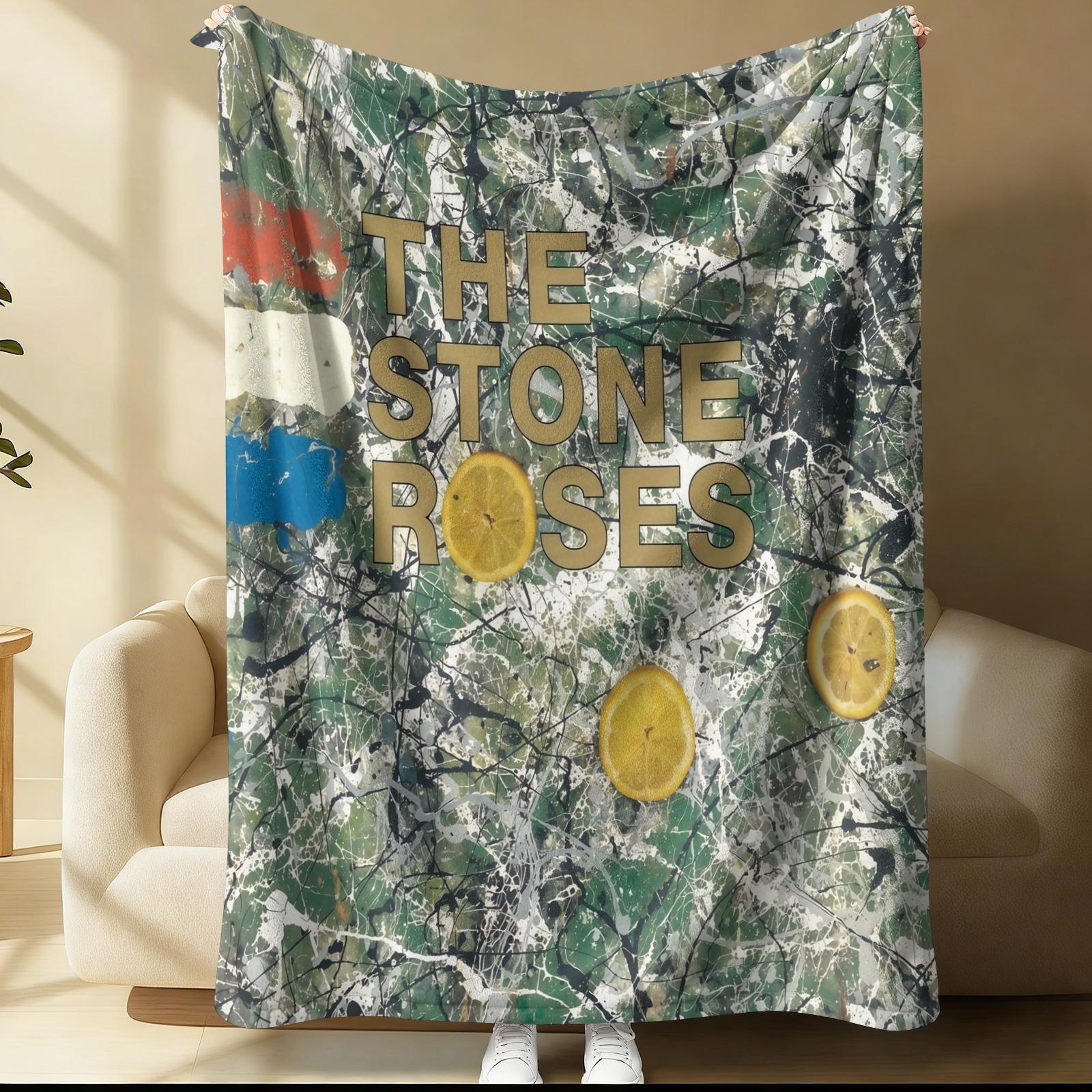 The Stone Roses Throw Blanket, 90s Britpop Indie Rock Band Cozy Fleece Blanket, Retro Music Album Cover Themed Blanket for Sofa Bed, Perfect Gift for Music Lovers & Rock Fans