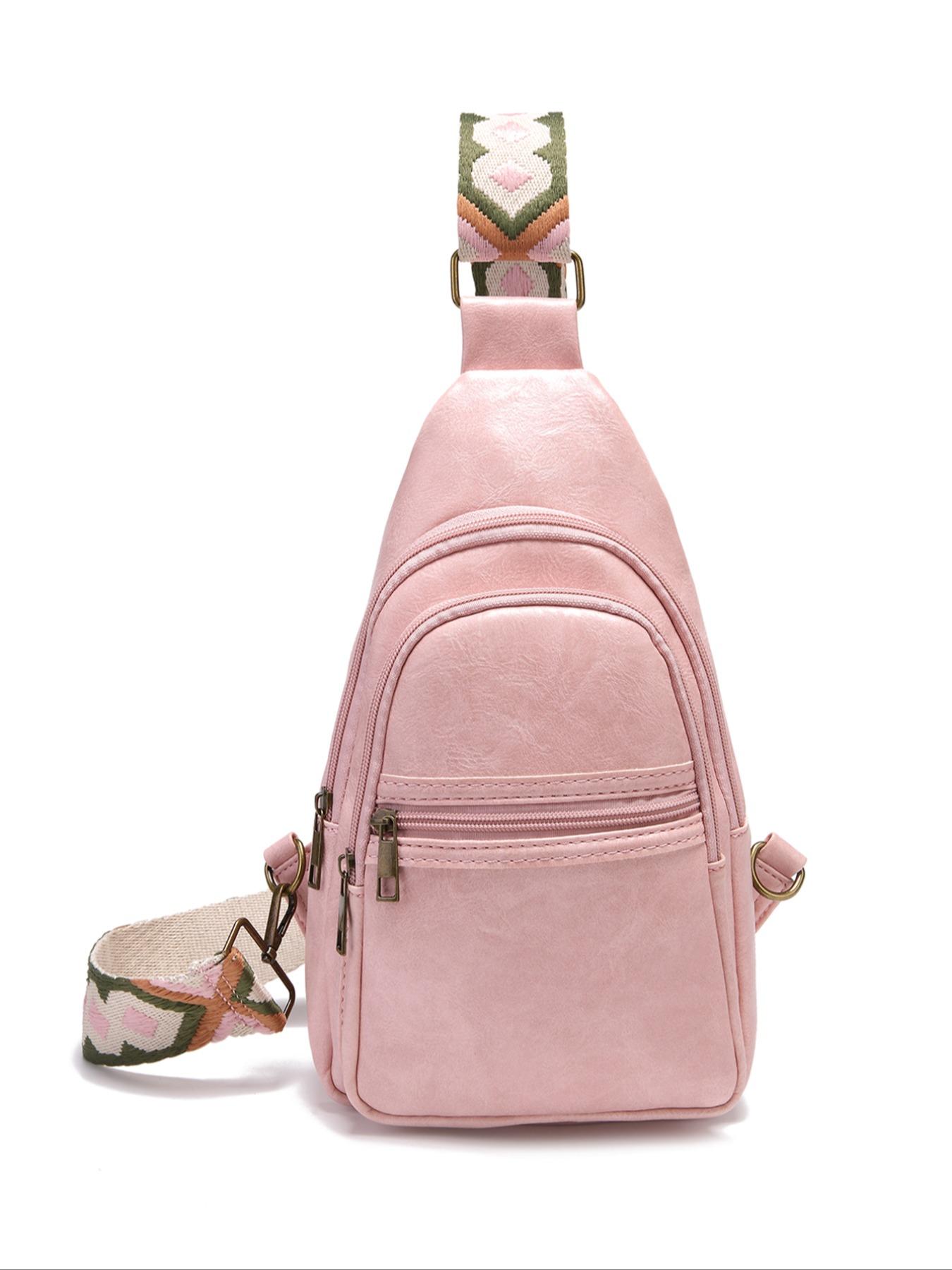 Fashion Retro Shoulder Strap Crossbody Bag, Ethnic Pattern Boho Style Belt Bag, All Seasons Zipper Design, Plain Pattern_pro