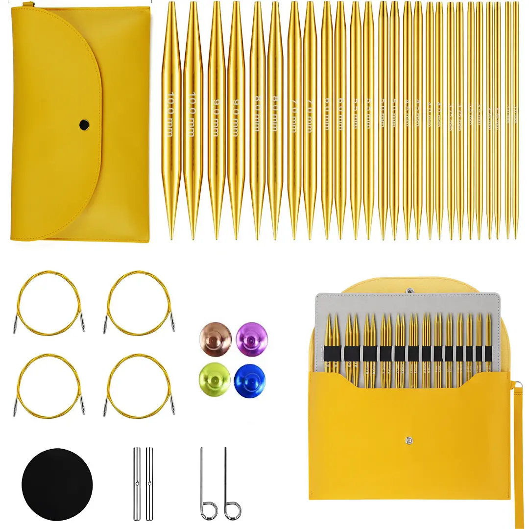 Interchangeable Circular Knitting Needles Set, 13 Pairs (3mm-10mm) US 2.5-15 with 16, 24, 32, 40 Inch Cables, Accessories and Case for Knitting Hats, Sweaters, Shawls, Blankets
