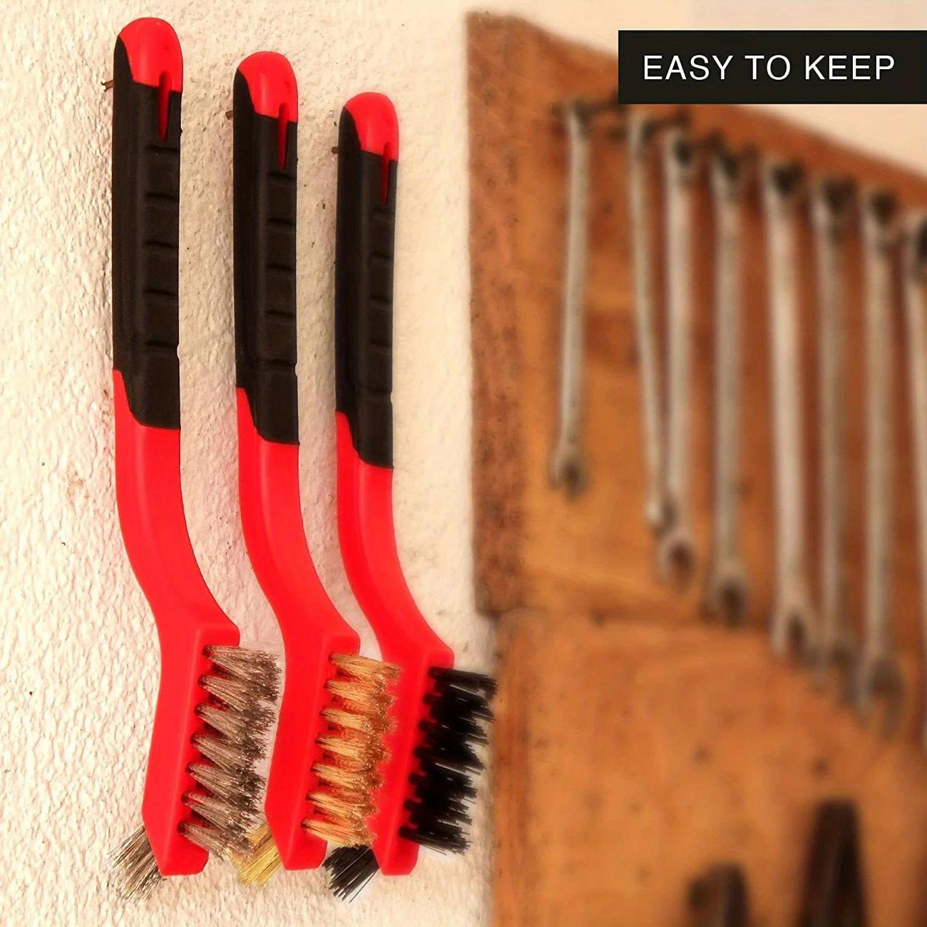 3-Piece Bent Handle Steel Wire Brush Set, Deep Clean Rust & Paint, New Stove Household Cleaning Brush, Stainless Steel Copper Bristle Brushes, Cleaning Supplies