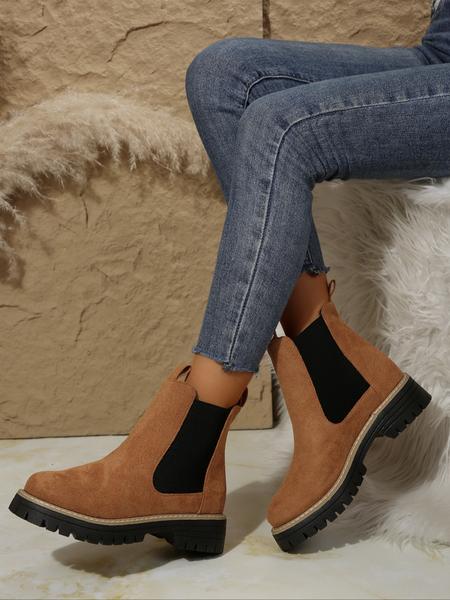 Chunky Sole Chelsea Boots for Women, Trendy High Heel Ankle Boots, Casual PU Leather Short Boots for Fall & Winter