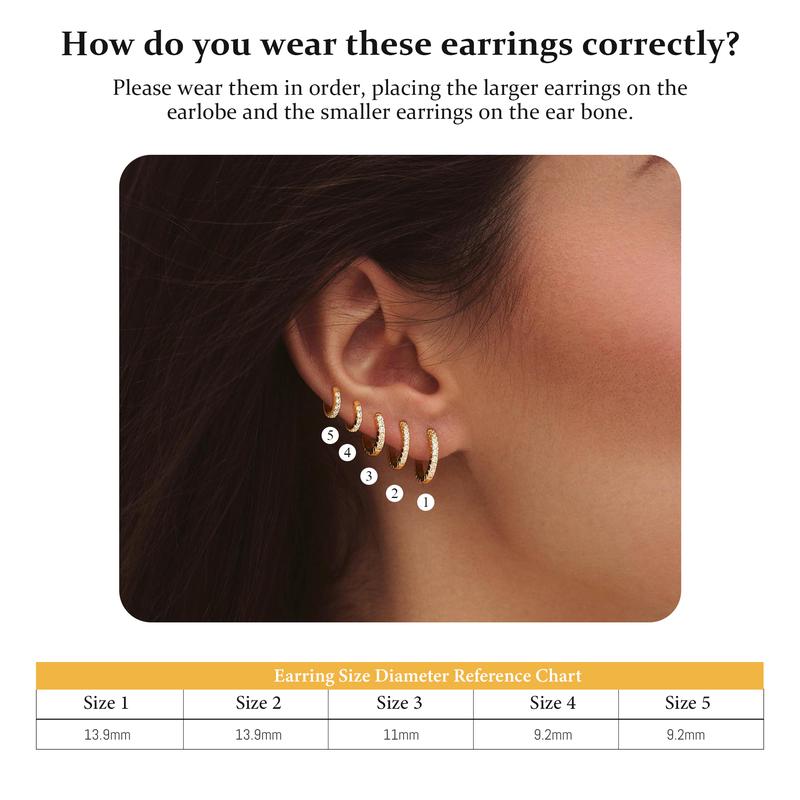 Tewiky&Dearmay 5 Pairs Hoop Earring Sets for Women Small Hypoallergenic Trendy Waterproof Lightweight Multiple Cartilage Earring for Lobe Cartilage Helix for Women Valentine's Day Gift