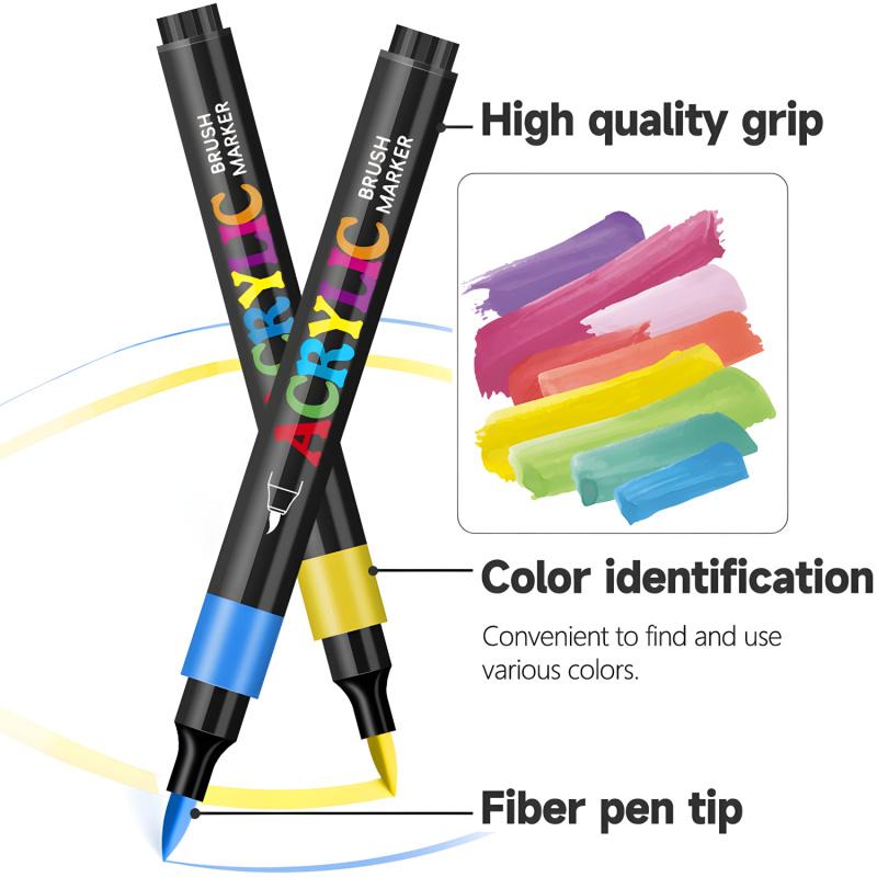 Acrylic Paint Pens Markers,Soft Brush Tips - Quick-Dry Professional Art Markers for Rock Painting, Canvas, Wood, Glass, Ceramic, Fabric, Plastic, Egg & Scrapbook. Paint Markers
