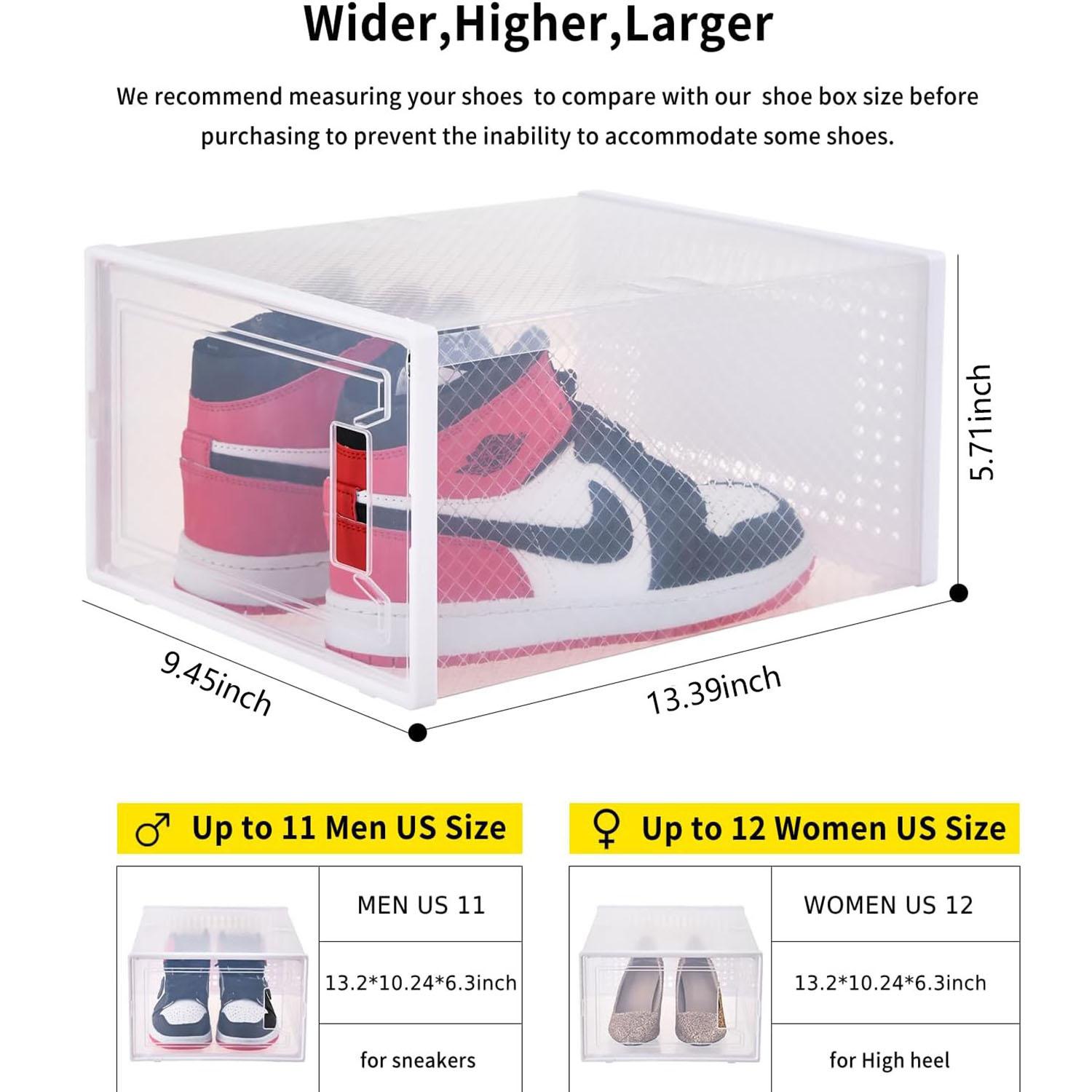 12Pcs Stackable And Foldable Shoe Boxes with LIDS - Clear, Waterproof Plastic Sneaker Storage Containers,Space Saving Shoe Rack,Substitute For Drawer Organize Unit, White multipurpose use