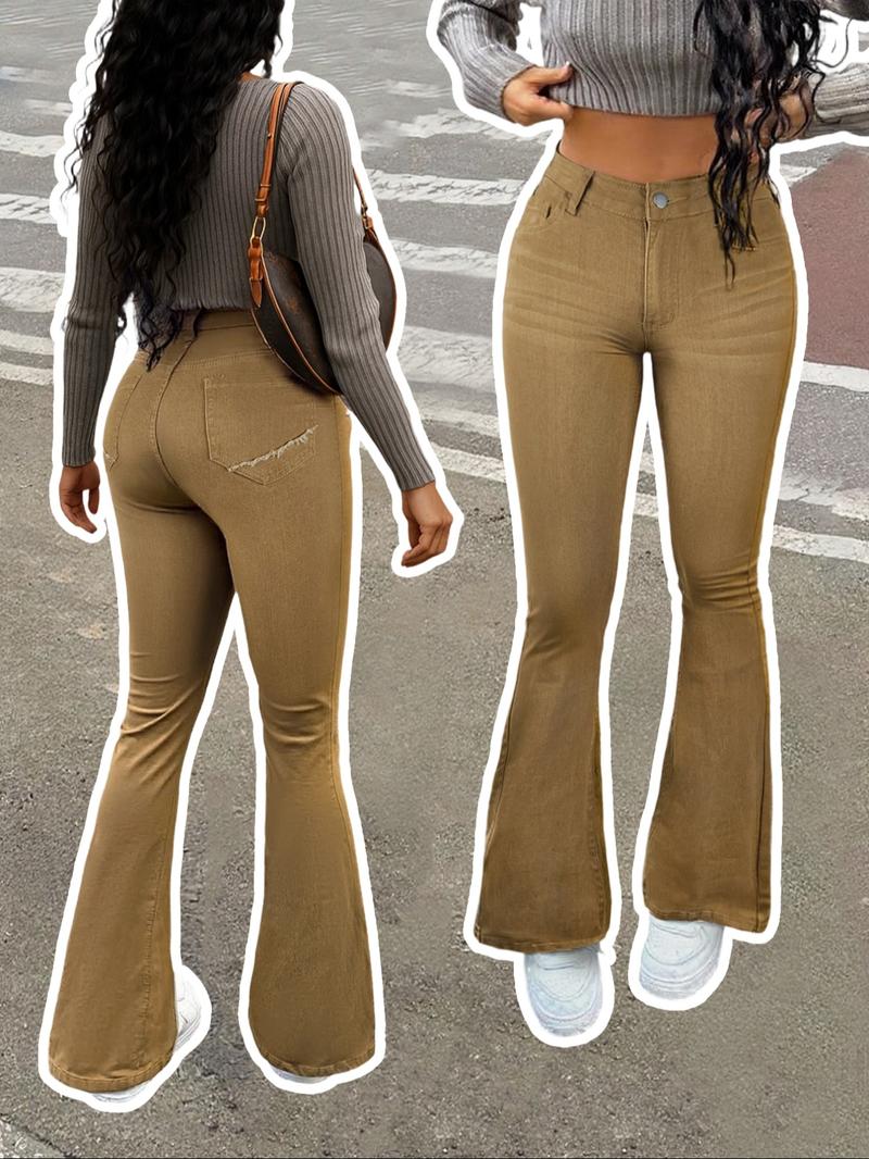 Autumn women's mid-rise washed stretch skinny flared jeans, hip-lifting slim flared pants, Christmas atmosphere wear