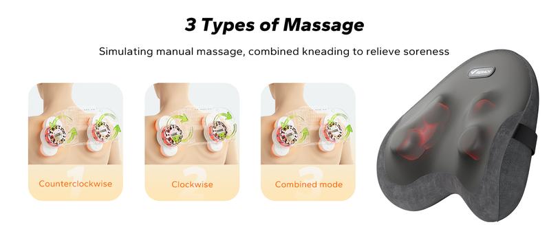 MERACH Portable Heated Back and NeckMassage Deep Tissue Massage Pillow forChair,Car Relax Comfort Multifunction Massager Electric