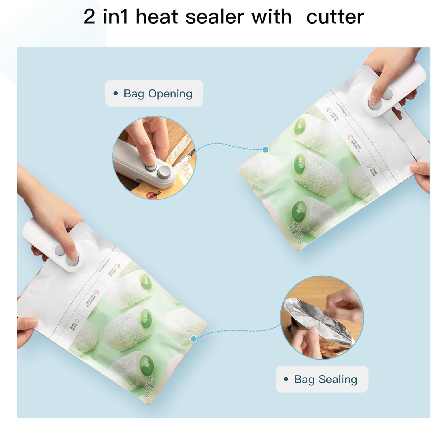Rechargeable 2 in 1 Snacks Mini Bag Sealer with Cutter, Keep Food Fresh, White Plastic Bag Sealer, Ideal for Selling Bags