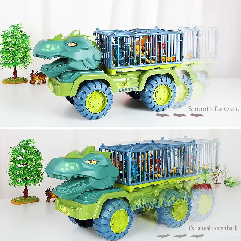 Dinosaur Transport Truck, Tyrannosaurus Rex Toy Car Set, Featuring Simulated Dinosaurs ( Random), Dinosaur Eggs, Trees, and Maps,Gift for Boys and Girls 3-5 Years