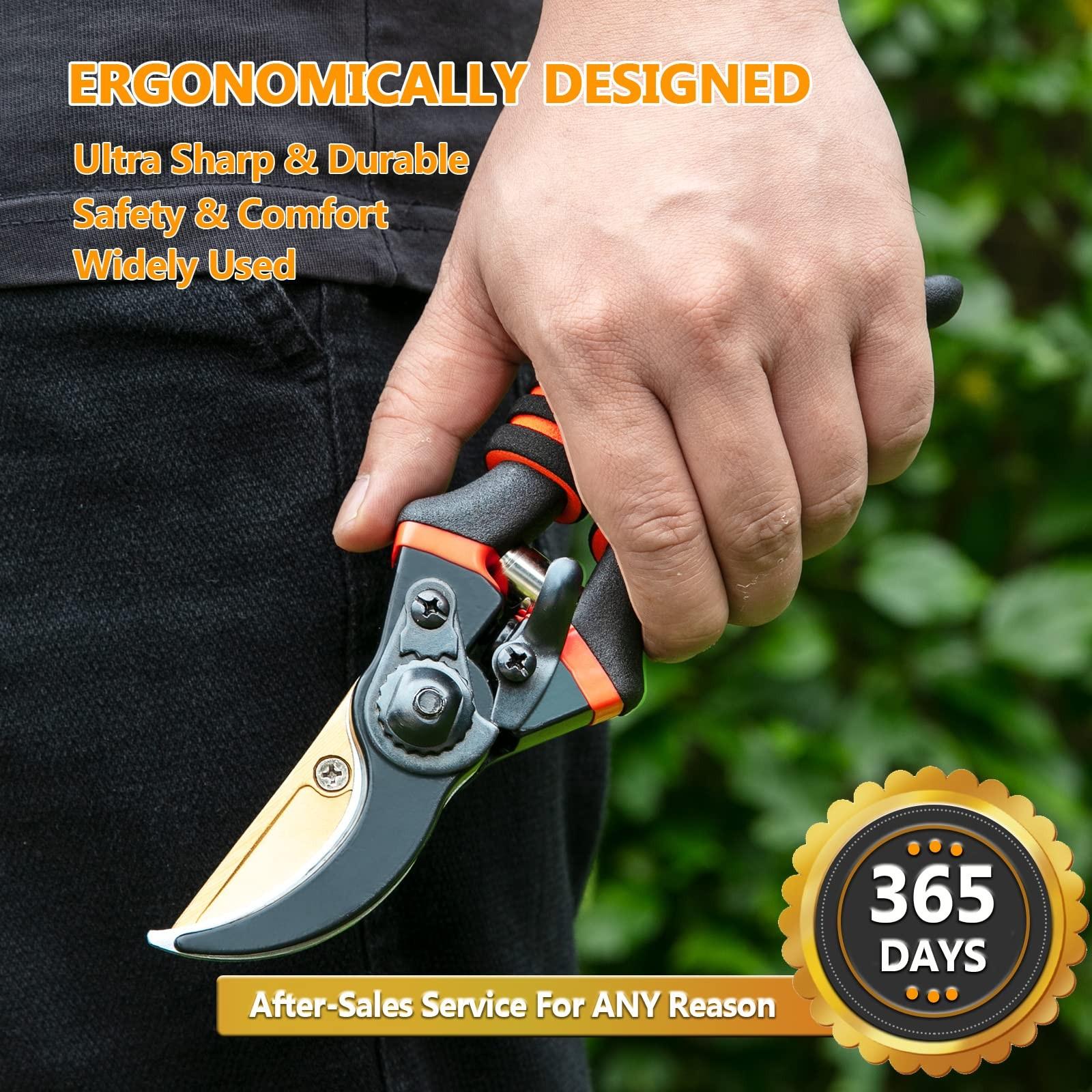 8.5" Professional Pruning Shears, Sk5 Steel Titanium Bypass, Garden Hedge Clippers, Ergonomic Pruners for Trees Shrubs Lawn