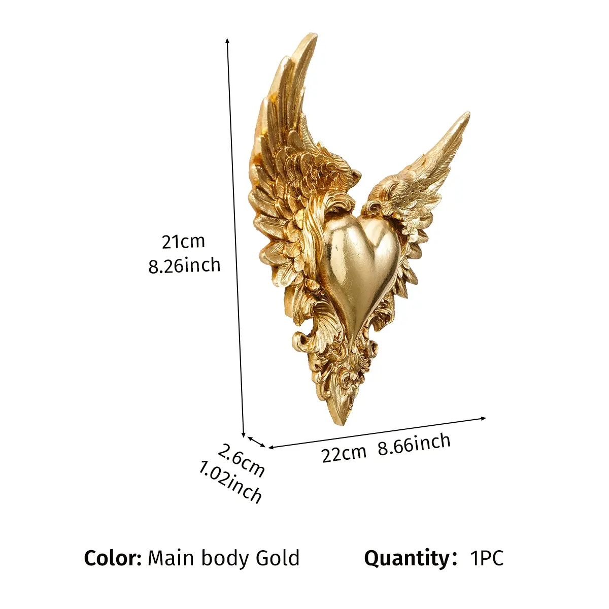 European Gold Resin Heart Wing Wall Hanging Decor, Living Room Entryway Wall Ornament, Contemporary Style, Home Wall Decor, Sofa Background Wall Decoration