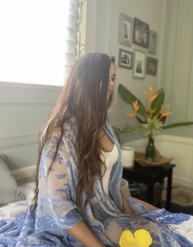 WeHello Women's Boho Burnout Velvet Kimono Long Cover Up with Tassel Casual Cardigan Shawl Flowy Fabric Beachwear Suit Womenswear Clothes Swimwear Coverups