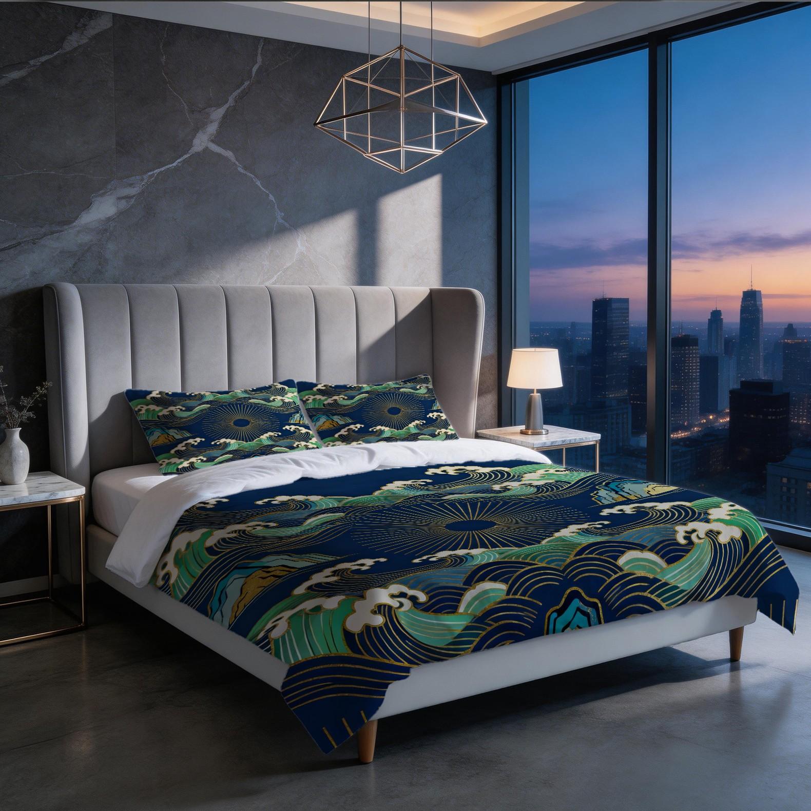 2/3 Piece Wave Sun Duvet Cover Set, HD Digital Printed Comforter Cover, Soft Breathable Bedding Set for Guest Room Bedroom Decor (No Insert)