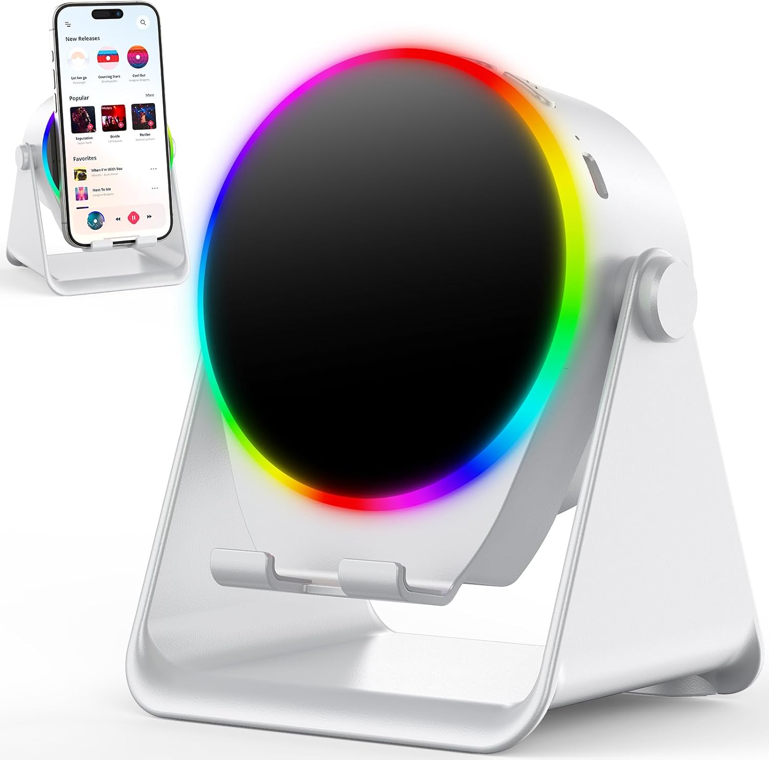 Wireless Induction Audio Bluetooth Speaker,360° Rotation Stand with LED,Universal Speaker Stands for Surround Sound&Hi-Fi Sound,Portable Desktop Stand Gift for Home,Shower,Outdoors,Travel