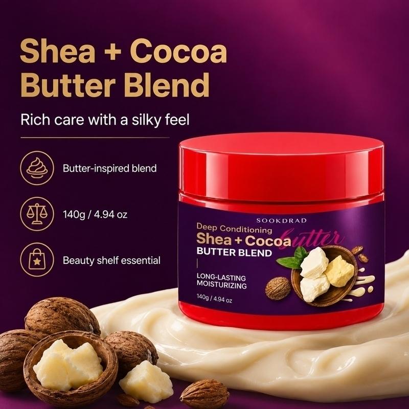Shea Cocoa Butter Blend, Deep Conditioning, Long Lasting Moisturizing, For All Skin Types, Body Butter, Daily Body Cream, 140g