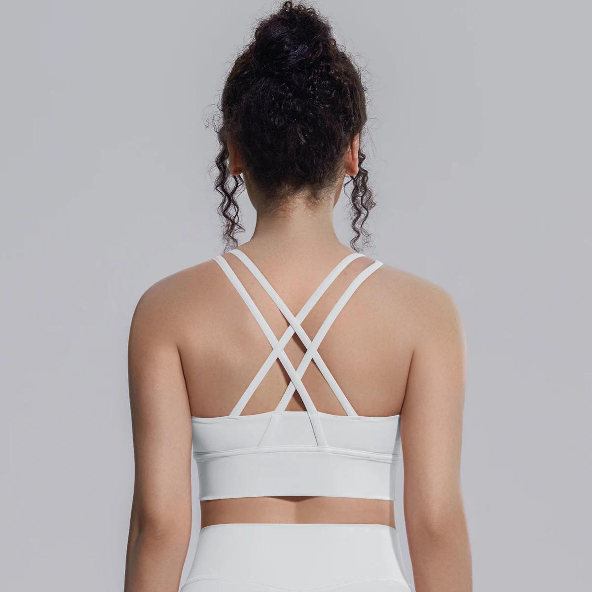 Summer Cross Straps Woman Yoga Bra Shock-absorbing Running Yoga Tank Top with Chest Pad Sexy Beautiful Back Gym Yoga Brassiere