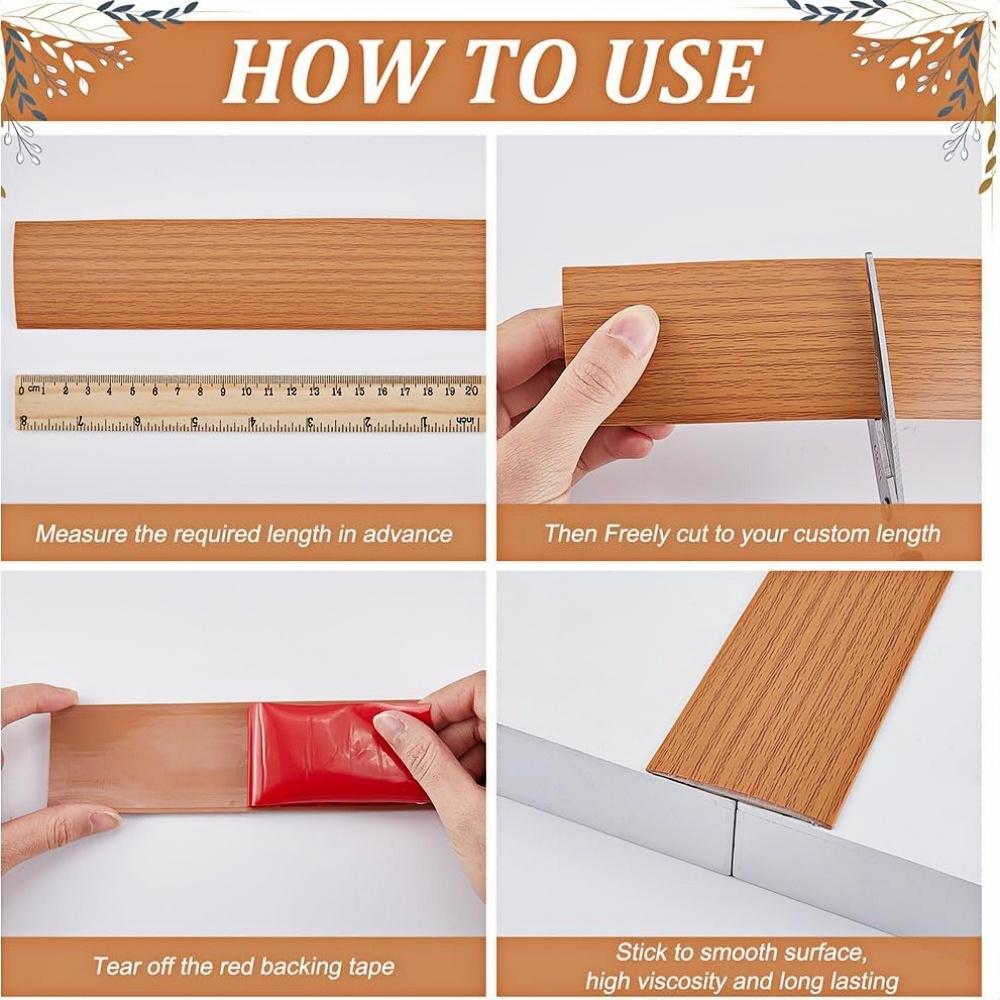 1 Meter/39.37 Inch Self-adhesive Transition Strip, Self-adhesive Wood Grain Floor Edging Strip - Vinyl Threshold Seam Strip, 4cm Wide Vinyl Flat Partition, Suitable for Living Room and Door Seam Decoration