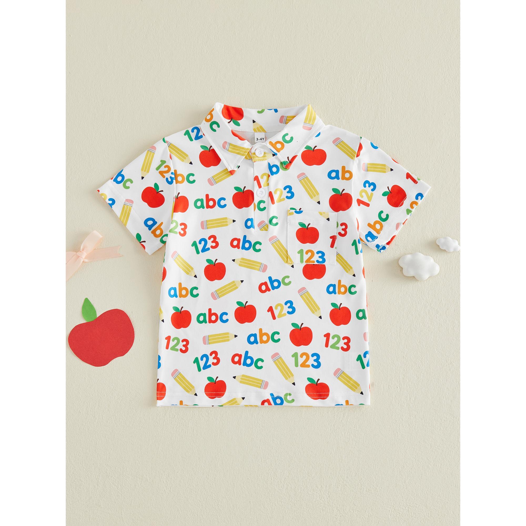 Toddler Baby Little Boys Back To School Shirts Pencil Short Sleeve Half Button-up Tops for Summer Spring 3-7 Years